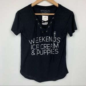 Fifth Sun Weekends Ice Cream & Puppies Black Shirt Size XS